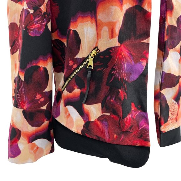 Guess Size X-Small Multicolor Floral Open Front Lightweight Jacket Blazer Purple - Picture 3 of 8